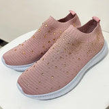 Fashion Crystal Platform Sneakers Women 2024 Plus Size Breathable Mesh Flats Woman Comfy Slip On Non-Slip Running