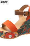 Dropship Platform Wedges Woman Sandals 2023 Summer New Women Floral Pattern Ankle Strap Sandals Fashion Green Wedge