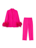 Sleeve Blazer Pant Sets Women Fashion Single Button Jacket Zipper Trousers Autumn Winter Office Outfits Outwear