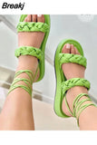 Women 2023 Fashion Woven Women's Sandals Summer Thick-soled Nude Lace-up Female Sandals Gladiator Beach Sandals