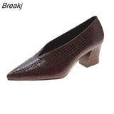 V-neck Patent-leather Single Women Shoes High Heels Spring Versatile Retro Chunky Single Shoes Zapatos De Mujer