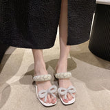 New Fashion Summer Shoes Women Daily Party Club Pearls Beaded Rhinestone Bowknot Design Chunky Heel Sandals Sandalias
