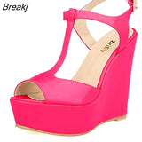 Women Wedge Sandals 2023 Peep Toe Buckle Shoes Woman Platform Canvas Wedges Fashion Summer Super High Heel