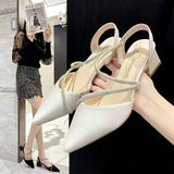 Summer New Women's Fashion Comfortable High Heels Women's Shoes Slip-on Pointed Toe Rhinestone Sandals Zapatillas