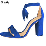 Women Open Toe Sexy Ankle Straps Sandals High Heels Summer Ladies Bridal Suede Thick Heel Pumps wedding shoes Dress Pump