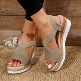 Summer Platform Wedge Sandals Women Plus Size 42 Elastic Strap Gladiator Sandals Woman Patchwork Thick Bottom