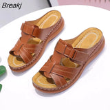 Summer Fashion Women's Hollow Out Wedge Sandals Platform Half Opened Toe Slippers Womens Shoes Comfort Plus Size