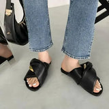 Ladies' Slippers Low Luxury Slides Rivet Slipers Women Designer Soft 2023 Flat Rubber Fabric Rome Hoof Heels PU