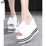 Rabbit Head Wedge-heeled Slippers Women's Summer New In-line Waterproof Platform High-heeled Bow Sandals