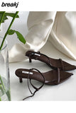Shoes Women Sandals Thin Low Heels Sandals Pointed Toe Narrow Band Simple Sandal Ankle Strap Lady Pumps 2023