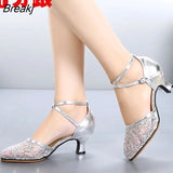 Latin Dance Shoes Female Mesh Breathable Adult Mid-heel Square Dance Dancing Shoes Soft Bottom Low-heel Summer Sandals