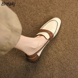 Square Head Color Matching Loafers Single Shoes Slip on Women Shoes Spring Autumn Flat Commuter Small Leather