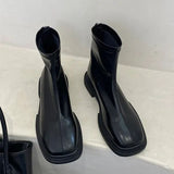 Women's Shoes White Ankle Boots Boots-Women Zipper Flat Heel Fashion Low 2023 Autumn Rock Rubber Leather Ladies Rome PU