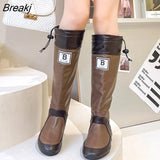 Women Boots Winter Japanese Retro Knee High Boots Female Lace Up Women Shoes Water Proof Outdoor Thin Knight Boots