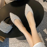 Size Women's Flat Shoes 2024 New Rhinestone Pointed Toe Party Bride Wedding Shoes Fashion Loafers Female Slip on Boat