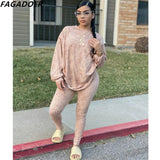 Casual Print Tracksuits Women Round Neck Long Sleeve Pullover And Jogger Pants Two Piece Sets Fall Winter 2pcs