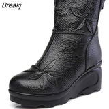 New Fashion Genuine Leather Women's Boots Winter Shoes Casual Women Wedges Shoes Handmade Woman Ankle