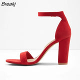Women Sandals Open Toe Sexy Ankle Straps High Heels Summer Suede Thick Heel Pumps Dress Wedding