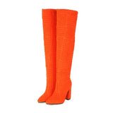 Brand Autumn Winter Knee High Boots Women Sexy Party Mature Thin High Heels Women's Boots Flock INS Club Female Trendy
