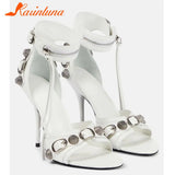 Thin High Women Sandals Fashion Summer 2023 Rivets Tassel Belt Buckle Genuine Leather Sandals High Quality Party