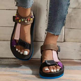 Breakj One-Word Buckle Flat-Soled Sandals Women's Summer New Color Magic Sticker Beach Women's