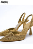 Party Shoe and Bag Set Sexy Heels Shallow Mouth Pointed Pumps Lace-Up Sandals Ladies Slip on Golden Crossdressers