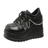 Chain Punk Gothic Shoes Woman Thick Bottom High Wedge Sneakers for Women 2023 New Black Chunky Platform Y2K Uniform