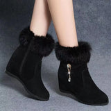 New Winter Fashion Women Wedges Ankle Boots Increasing Height Shoes High Heels Booties Metal Rhinestone Botas