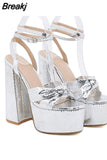 Women's Sandals 2023 Summer New Fashion Butterfly-knot Elegant Lady Single Shoes Thick Heels Ankle Buckle