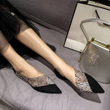 Sexy Side Hollow Flat Shoes Female Pointed Toe Baotou Rhinestone Hollow Single Shoes Loafers Women Ladies Flat