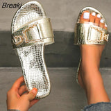 Women's Summer Flip Flops Thick Bottom Open-Toe Slippers Round Toe Plus Size Metal Buckle Sandals Chinelo Flip Flop