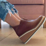 Size New Winter Wedges Women Boots Comfortable Ankle Boots Shoes Round Toe 4cm Heel Lace Up and Zip Thicken Botas De