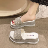 slippers Sequined High-heeled One-word Slippers Women Summer Outer Wear Platform Beach Comfort Sandals slippers