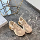 Women Sneakers Genuine Leather Anti-Skid Thick Bottom Daddy Shoe Cotton Lace Up Retro Mixed Colors Casual Sport