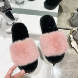 Fur Slippers 2024 New Fashion Chain Design Women Home Slippers Winter Indoor Open Toe Flat Non-slip Leisure Female