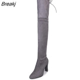 Party Boots Fashion Suede Leather Shoes Women Over the Knee Heels Boots Stretch Flock Winter High Boots botas