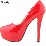 Women High Heels Pumps 14cm Round Toe Stilettos Talon Femme Sexy Ladies Red Wedding Shoes Black Platform
