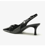 Women Summer Fashion Pumps Buckle Shallow Pointed Toe Stiletto High Heels Back Strap Slip on Sandals Sexy Shiny Leather
