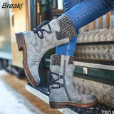 Women's Martin Boots Winter 2022 Side Zipper Snow Boots Lace Up Women Shoes Size 43 Knitting Retro Ankle Boots Botas De