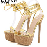 Size 35-42 Platform Sandals Women Wood Thick Bottom Open Toe Lace-Up High Heels Sexy Party Nightclub Strip Pole Dance