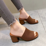 Breakj New Women's Shoes Fashion Word Drag Coarse And Knitted Wool High Heel Square Cool