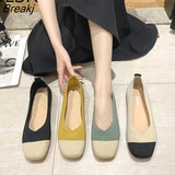 NEW Women Slip On Flat Loafers Patchwork Square Toe Shallow Ballet Flats Shoes knitting Casual Flat Shoes Ballerina