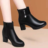Leather Women Winter Ankle Boots Side Zipper High Heels Shoes Warm Thick Plush Snow Boots for Women Botines De