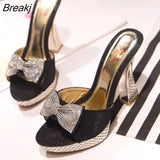 Women Platform High Heels Slippers Bowknot Design Glitter Bling Wedges Sandals Sexy Peep Toe Women Nightclub Party Wedding