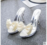 Women Sweet Bowtie Crystal Slippers Woman Transparent Open Toe Outdoor Female Shoes Silver Summer Shoes Woman
