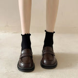 Leather Shoes Women's English Style Shoes 2024 New Summer Retro Flat-Soled Love Shoes Black One-Footed Women's