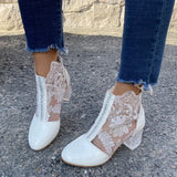 Breakj Spring And Summer New Lace Flower Mesh Women Cool Boots Crystal High Heel Head Hollow Roman