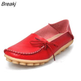Moccasins Women Flats 2022 Autumn Woman Loafers Genuine Leather Female Shoes Slip On Ballet Bowtie Women's Shoes Big