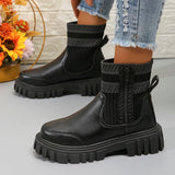 Platform Chelsea Boots for Women 2023 New Fashion Striped Knitted Ankle Boots Female Plus Size Autumn Winter Botas