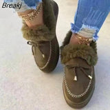 Women Fur Shoes Fashion Bowknot Fluffy Slip-on Snow Boots Autumn Casual Warm Suede Plush Ladies Flat Platform
